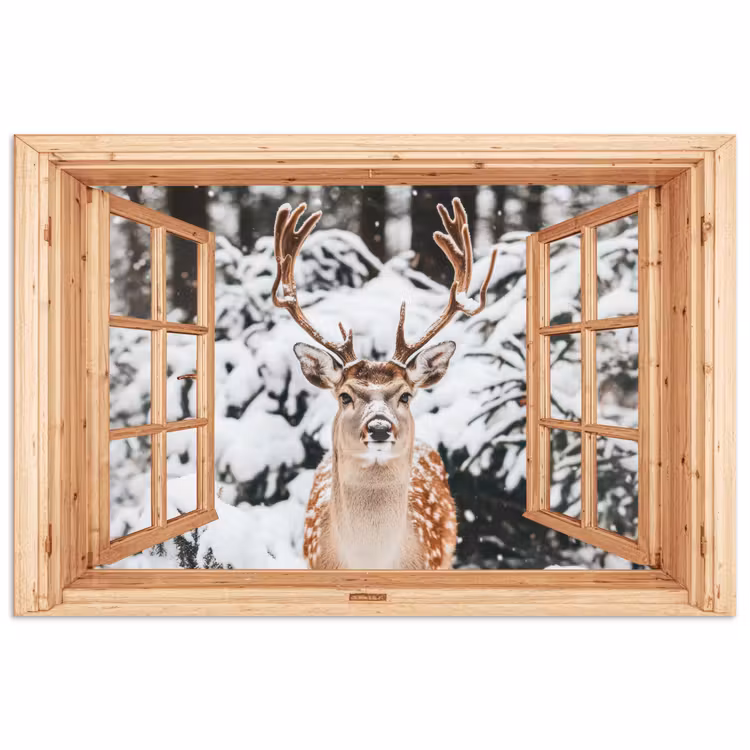 Poster - Durchsichtig - Hirsche - Schnee - Winter - Wald - Tiere — 1