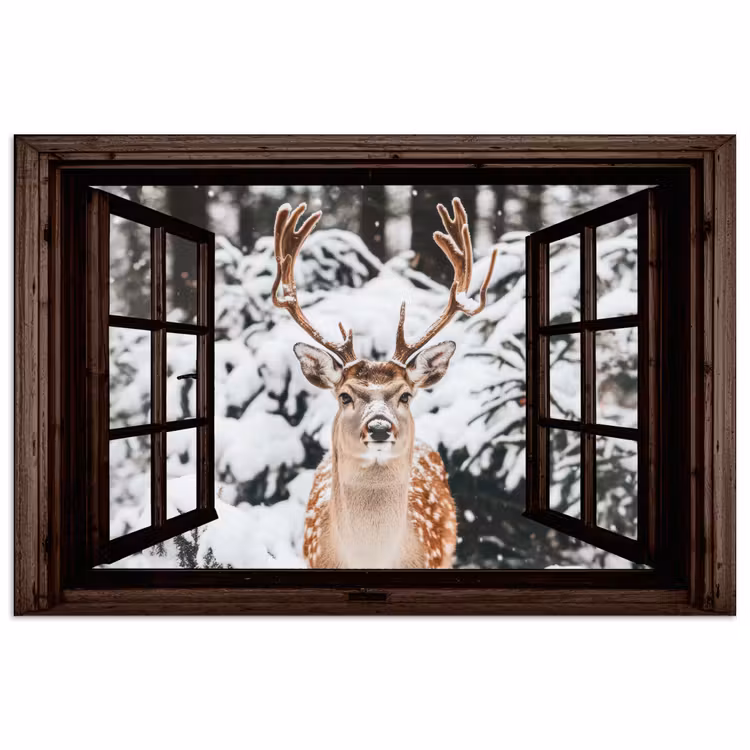 Poster - Hirsche - Schnee - Winter - Wald - Tiere - Durchblicken — 1