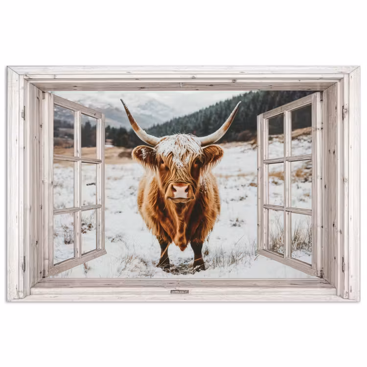 Poster - Schottische Highlander - Winterlandschaft - Ländlich - Berge - Ausblick — 1