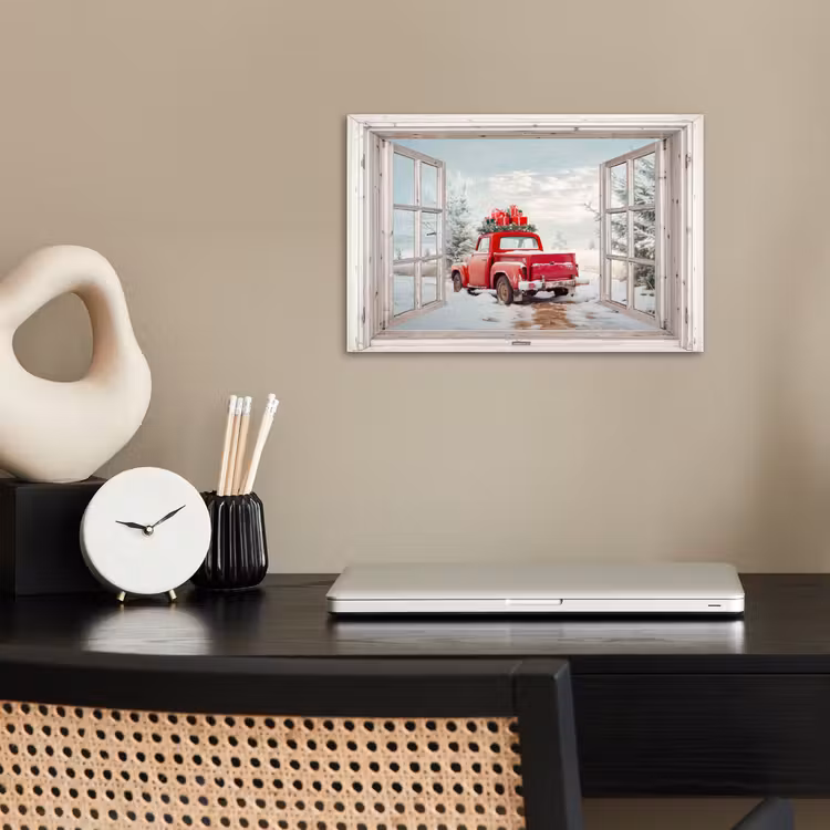 Poster - Auto - Rot - Geschenke - Winter - Weihnachten - Durchsichtig - Weiß — 2