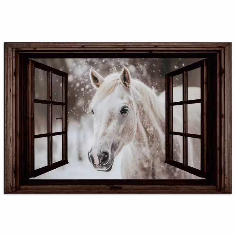 Poster - Durchsichtig - Pferd - Weiß - Winterlandschaft - Schnee — 1