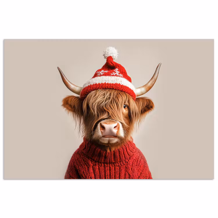 Poster - Schottischer Highlander - Weihnachten - Mütze - Pullover - Winter — 1