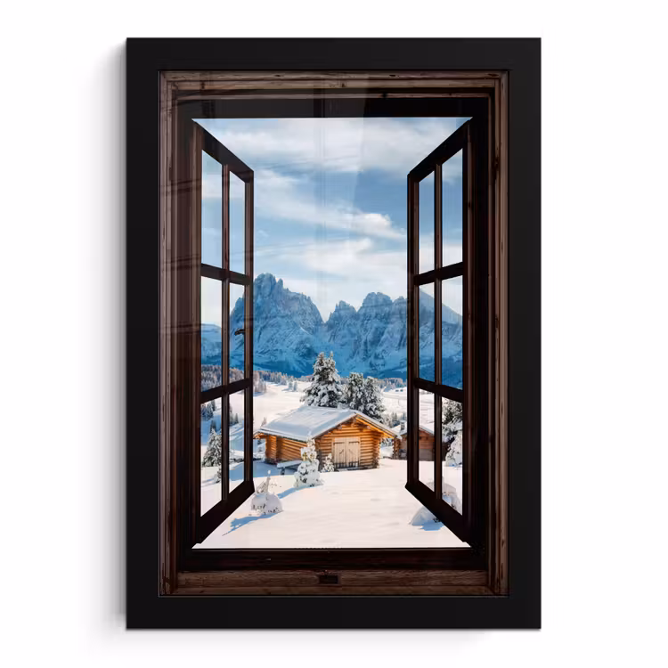 Bilder mit Rahmen - Aussicht - Winter - Landschaft - Hütte - Berge — 1