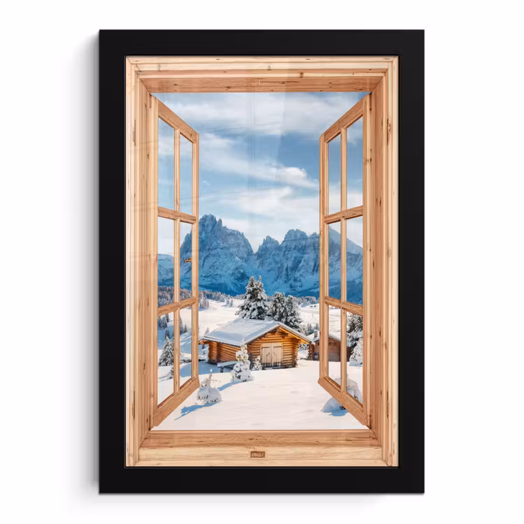Bilder mit Rahmen - Durchblick - Winterlandschaft - Hütte - Berge - Aussicht — 1