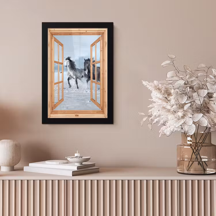 Bilder mit Rahmen - Durchsichtig - Pferde - Winter - Tiere - Natur - Holz — 4
