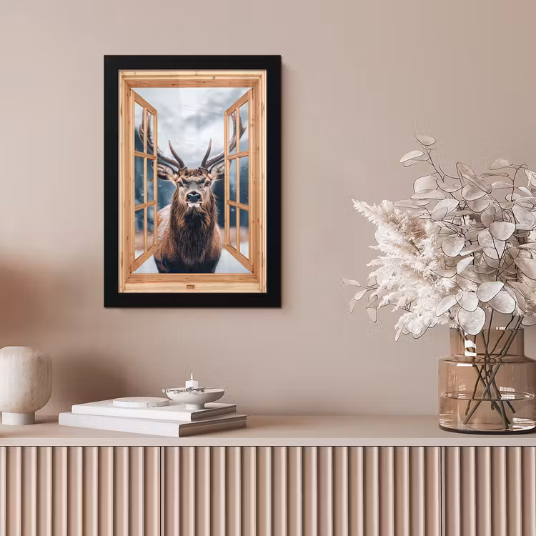 Bilder mit Rahmen - Durchblick - Hirsche - Tiere - Winterlandschaft - Schnee — 4