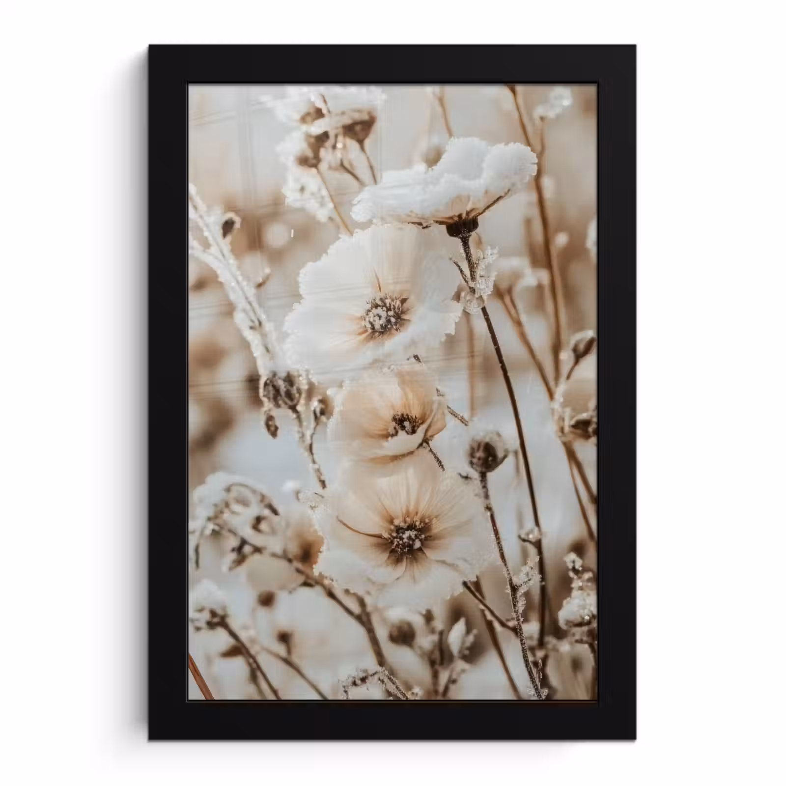 Bilder mit Rahmen - Blumen - Winter - Weiß - Schnee - Beige — 1