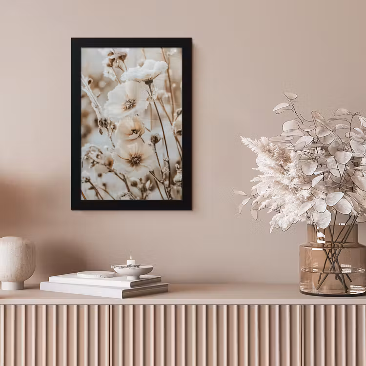 Bilder mit Rahmen - Blumen - Winter - Weiß - Schnee - Beige — 4