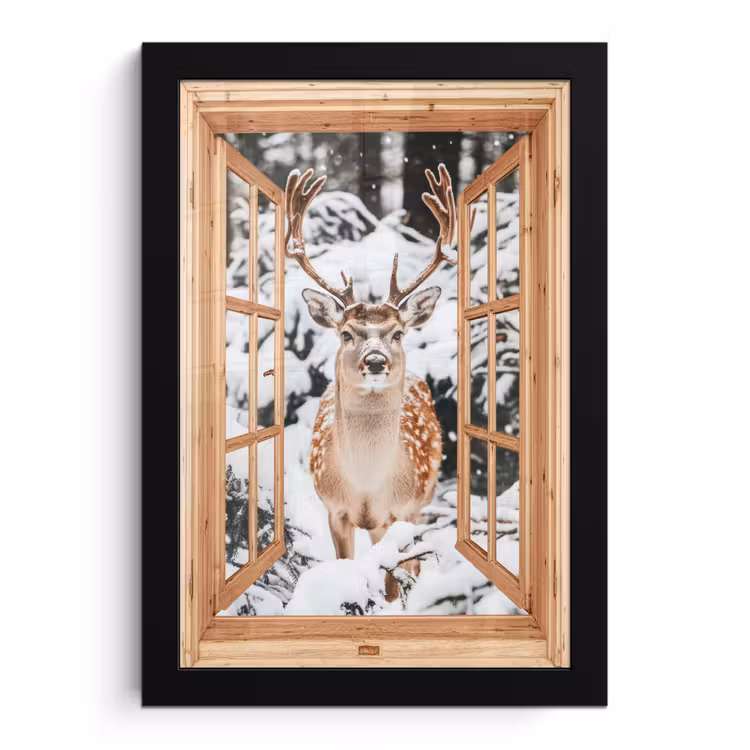 Bilder mit Rahmen - Durchsichtig - Hirsche - Schnee - Winter - Wald - Tiere — 1