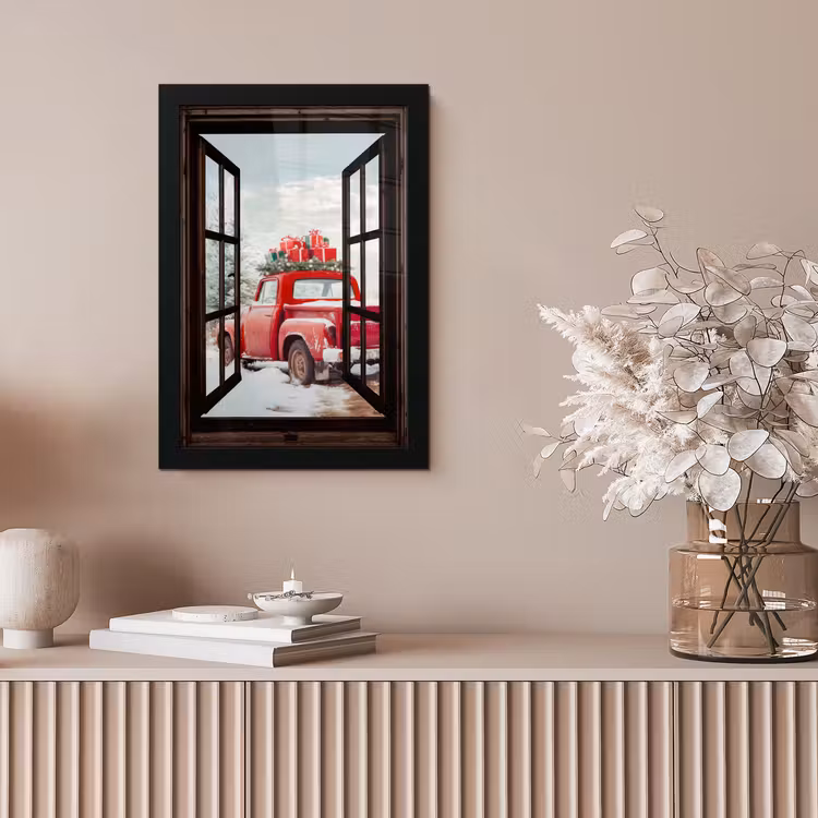 Bilder mit Rahmen - Durchsichtig - Auto - Rot - Geschenke - Winterlandschaft - Weihnachten — 4
