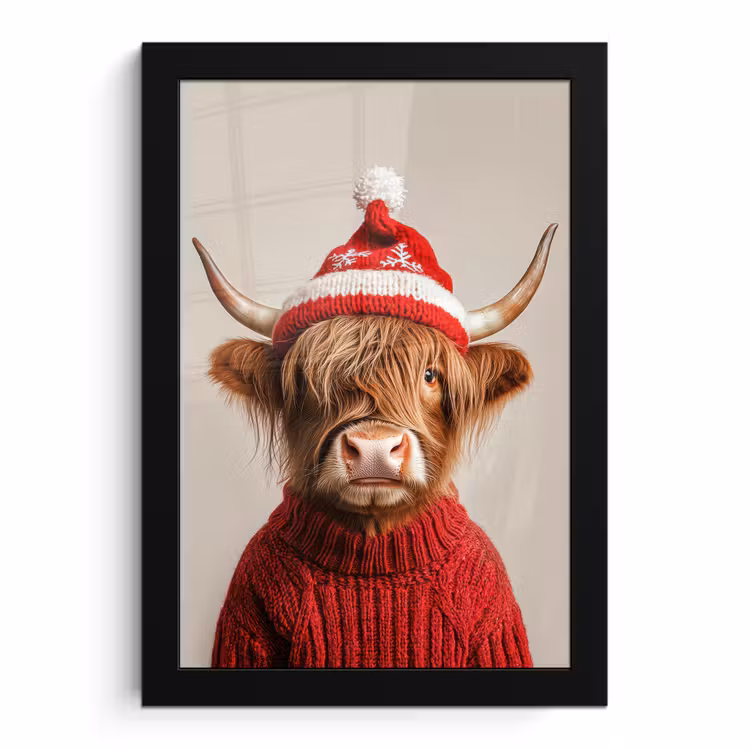 Bilder mit Rahmen - Schottischer Highlander - Weihnachten - Mütze - Pullover - Winter — 1
