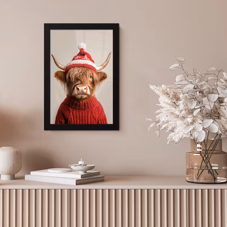Bilder mit Rahmen - Schottischer Highlander - Weihnachten - Mütze - Pullover - Winter — 4
