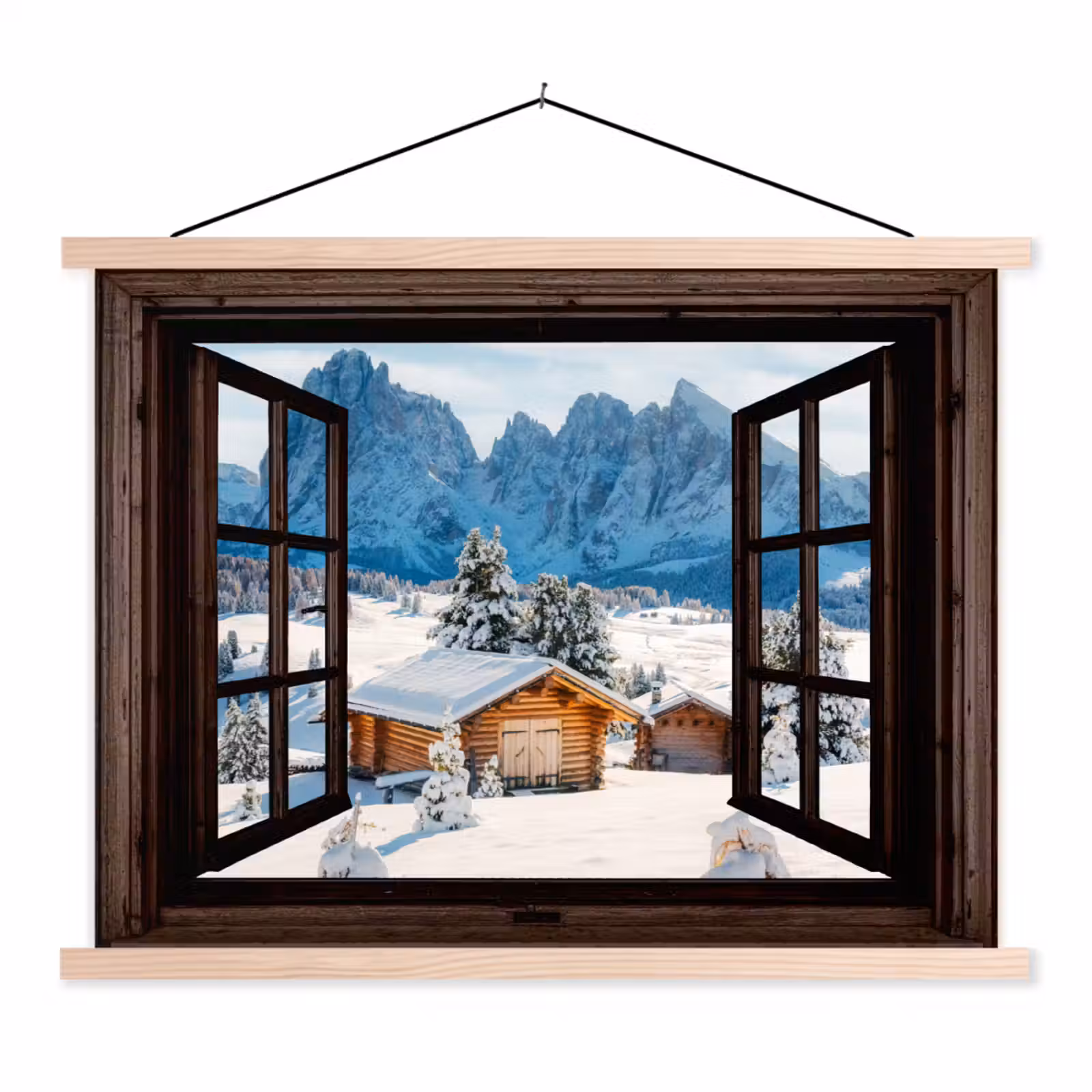 Stoffbild - Aussicht - Winter - Landschaft - Hütte - Berge — 1