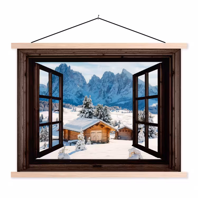 Stoffbild - Aussicht - Winter - Landschaft - Hütte - Berge — 1