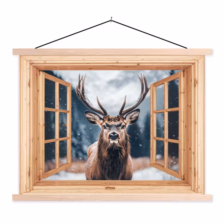 Stoffbild - Durchblick - Hirsche - Tiere - Winterlandschaft - Schnee — 1