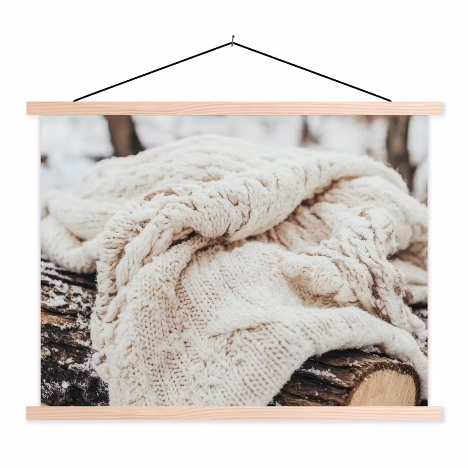 Stoffbild - Decke - Weiß - Baumstumpf - Winter - Schnee — 1