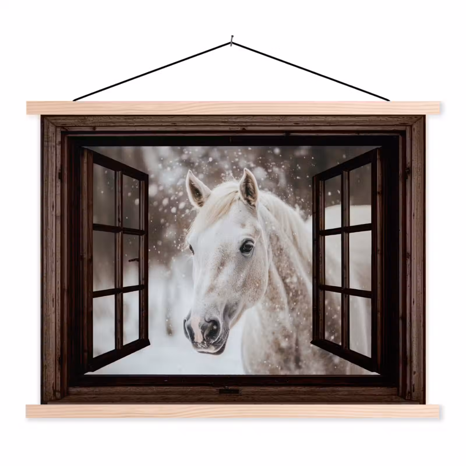 Stoffbild - Durchsichtig - Pferd - Weiß - Winterlandschaft - Schnee — 1