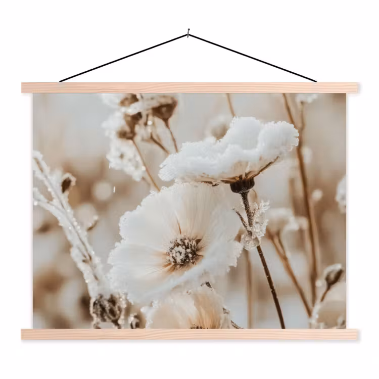 Stoffbild - Blumen - Winter - Weiß - Schnee - Beige — 1
