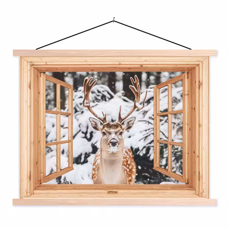 Stoffbild - Durchsichtig - Hirsche - Schnee - Winter - Wald - Tiere — 1