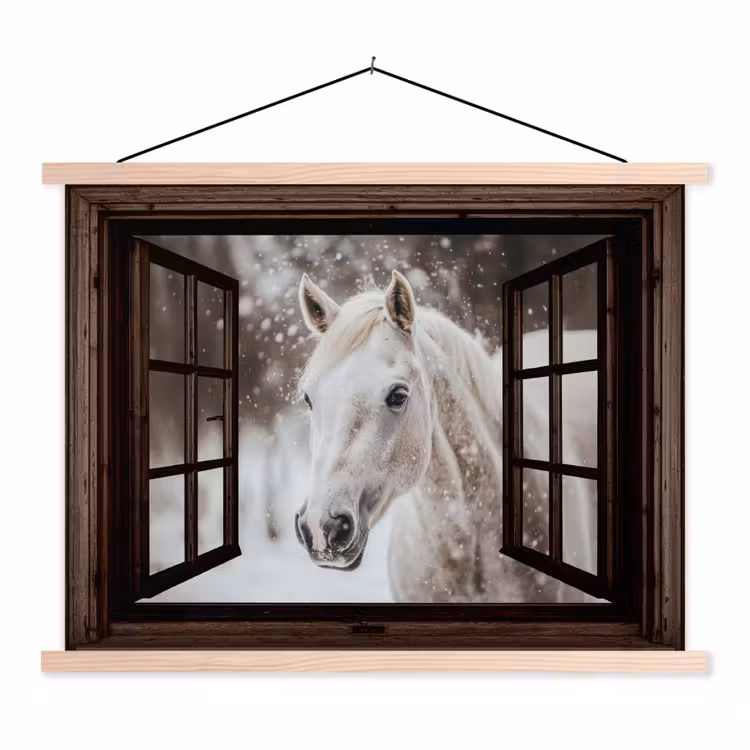 Stoffbild - Durchsichtig - Pferd - Weiß - Winterlandschaft - Schnee — 1