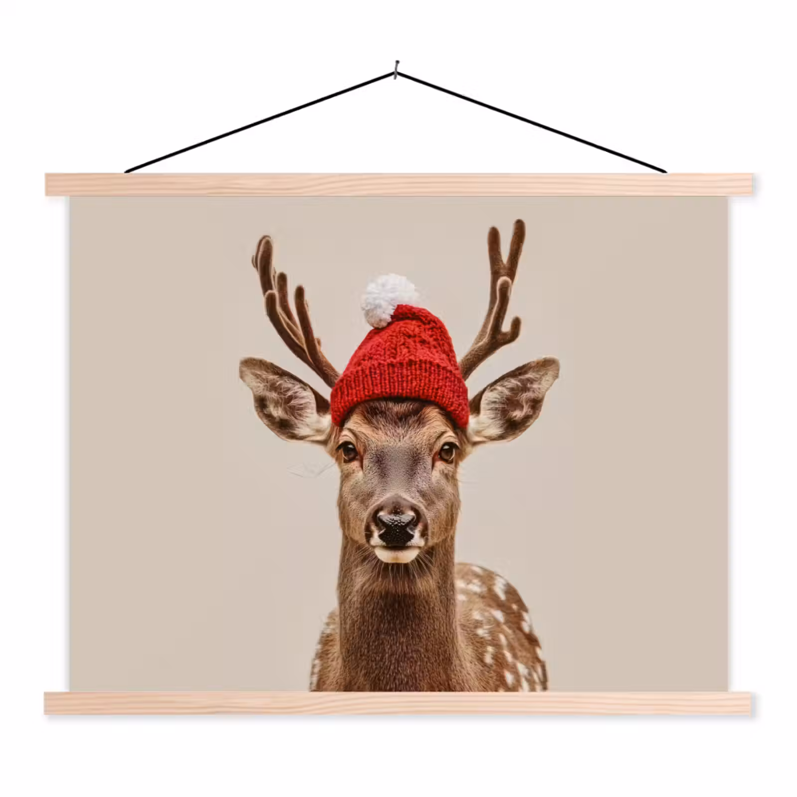 Stoffbild - Hirsch - Weihnachten - Hut - Tiere - Winter - Lustig — 1