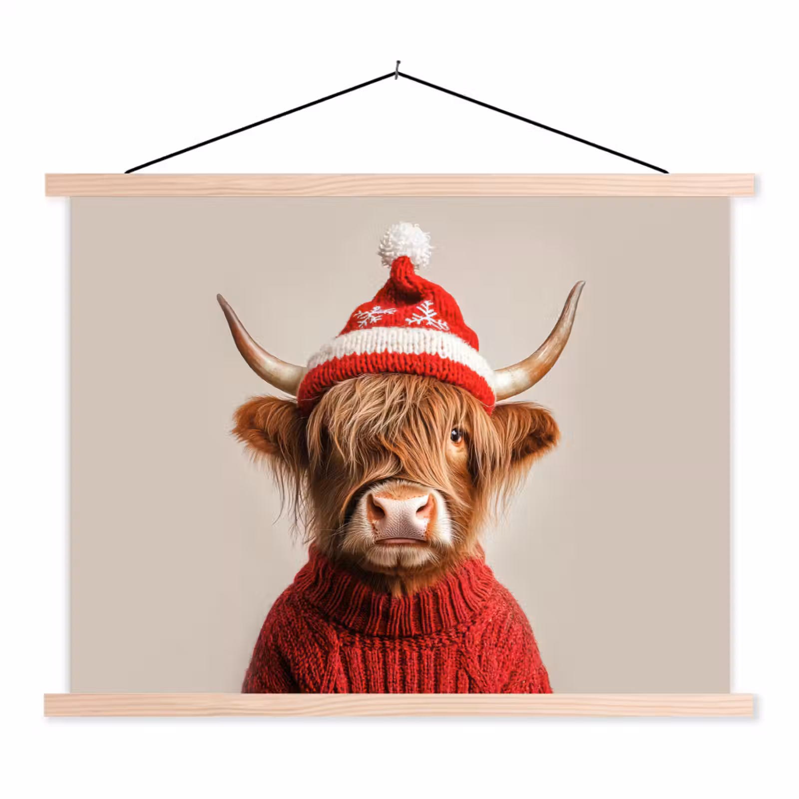 Stoffbild - Schottischer Highlander - Weihnachten - Mütze - Pullover - Winter — 1