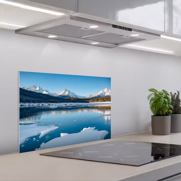 Spritzschutz Küche - Landschaft - Winter - See - Berg - Aussicht - Eis — 1