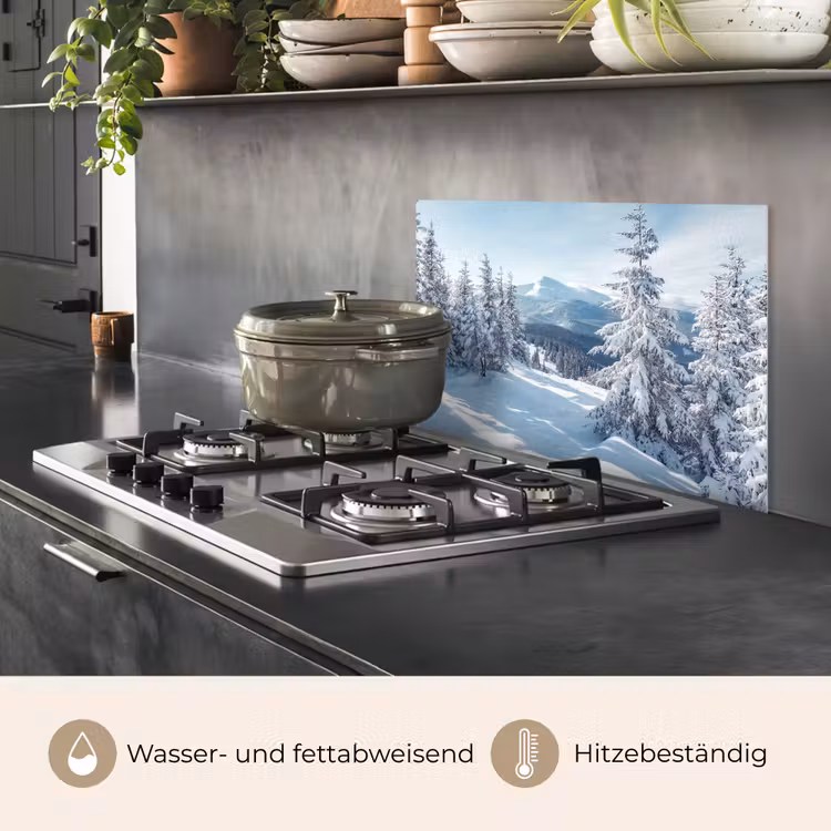 Spritzschutz Küche - Winterlandschaft - Natur - Berge - Bäume - Schnee — 3