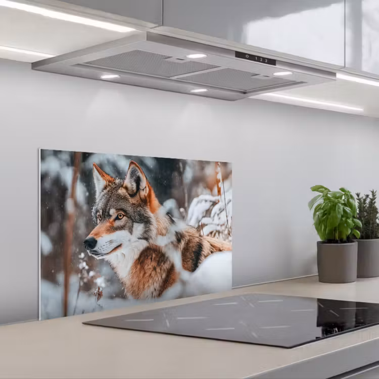 Spritzschutz Küche - Wolf - Schnee - Winter - Tiere - Natur - Schnee — 1