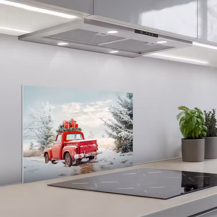 Spritzschutz Küche - Auto - Rot - Geschenke - Winter - Schnee - Weihnachten — 1