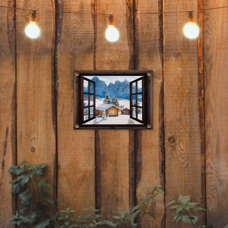 Gartenposter - Aussicht - Winter - Landschaft - Hütte - Berge — 2