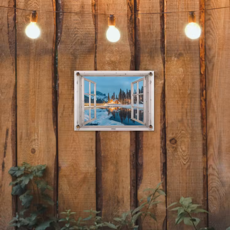 Gartenposter - Durchblick - Winterlandschaft - Natur - Haus - Berge — 2