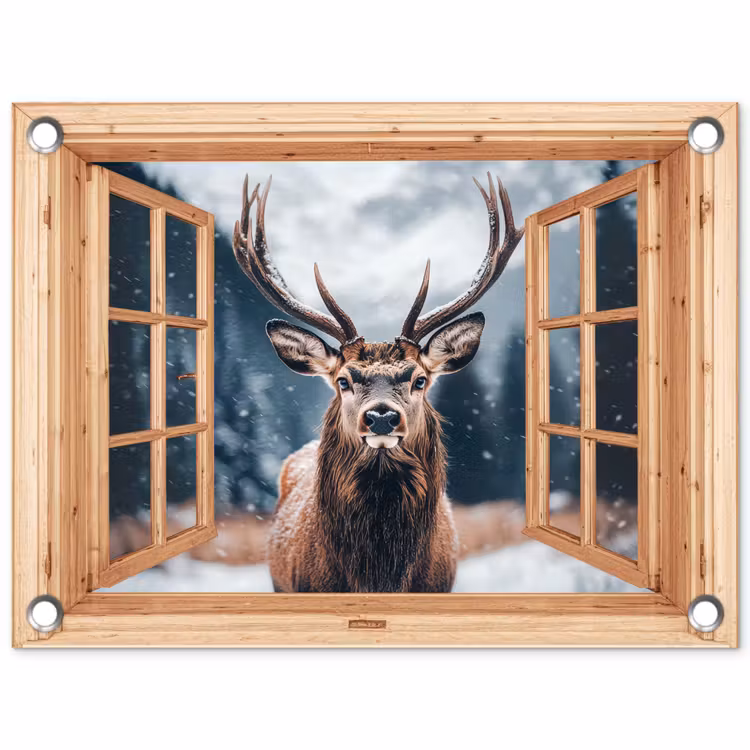 Gartenposter - Durchblick - Hirsche - Tiere - Winterlandschaft - Schnee — 1