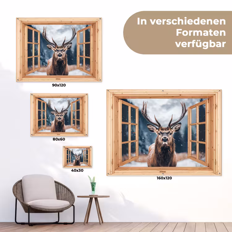 Gartenposter - Durchblick - Hirsche - Tiere - Winterlandschaft - Schnee — 6