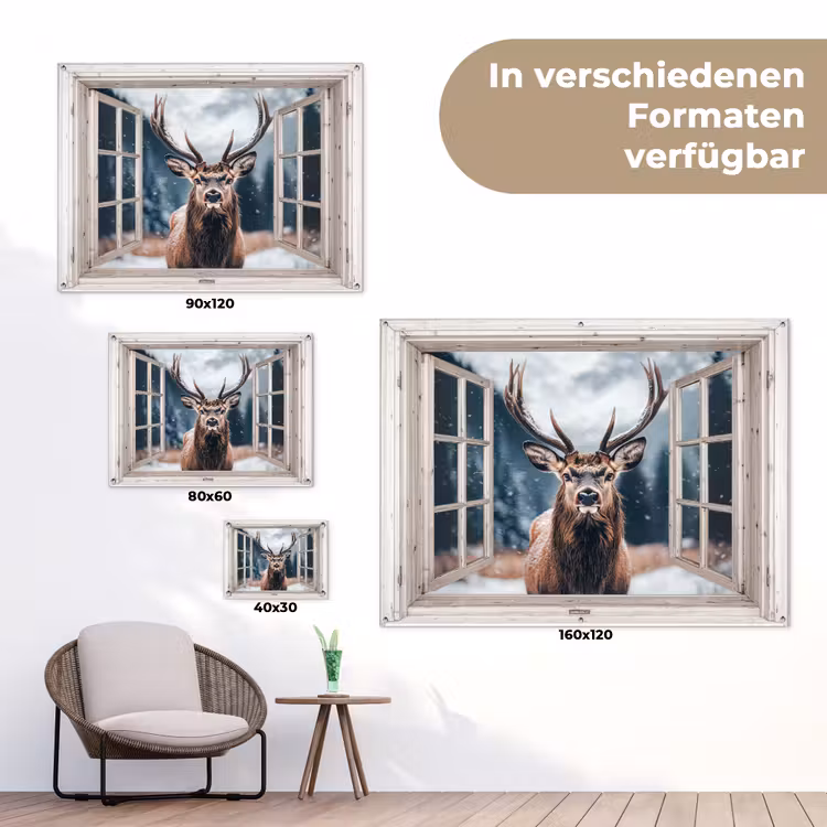 Gartenposter - Hirsche - Tiere - Landschaft - Winter - Schnee - Aussicht - Natur — 6