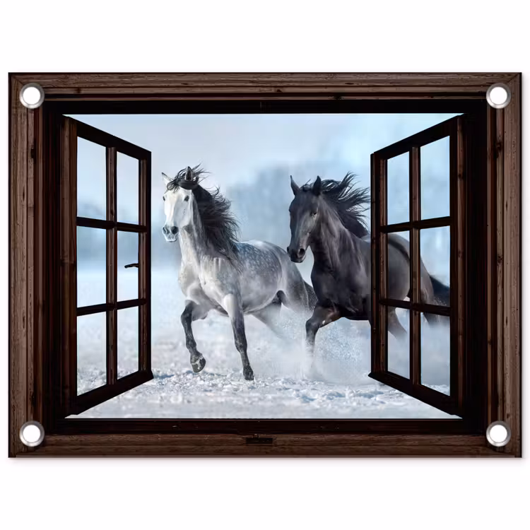 Gartenposter - Pferde - Winter - Tiere - Natur - Durchblicken — 1