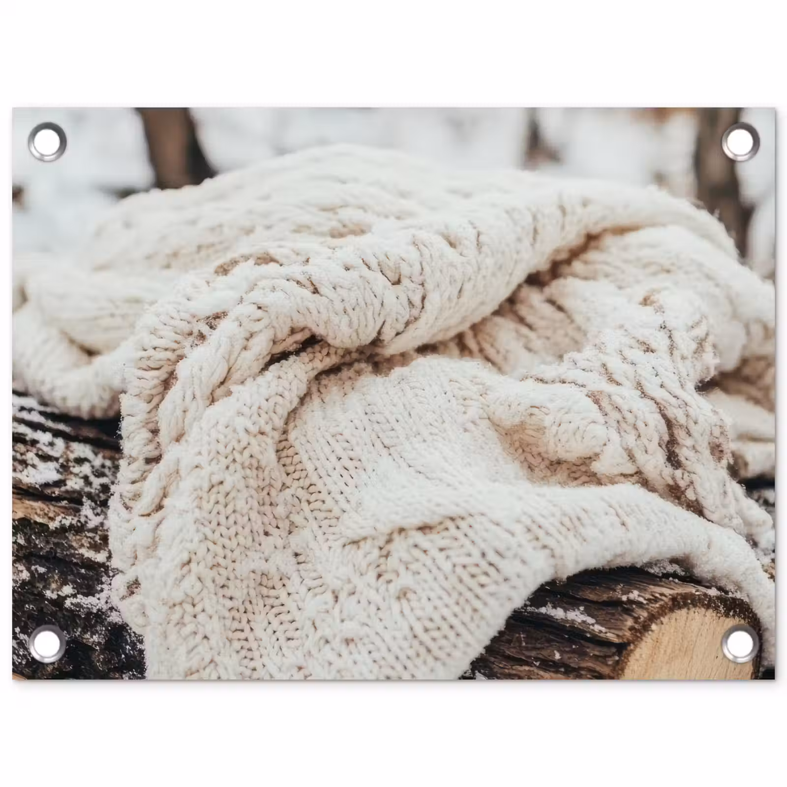 Gartenposter - Decke - Weiß - Baumstumpf - Winter - Schnee — 1
