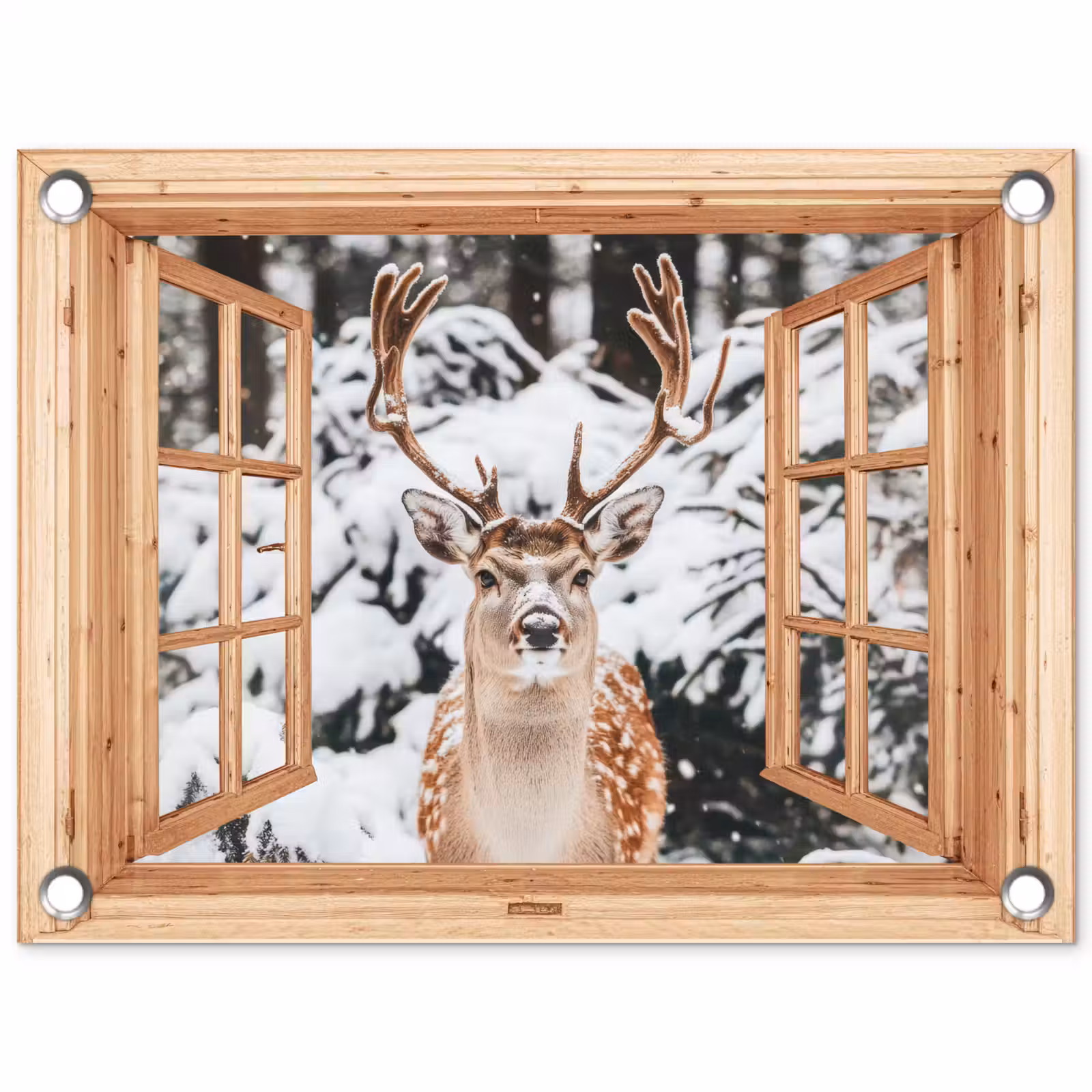 Gartenposter - Durchsichtig - Hirsche - Schnee - Winter - Wald - Tiere — 1