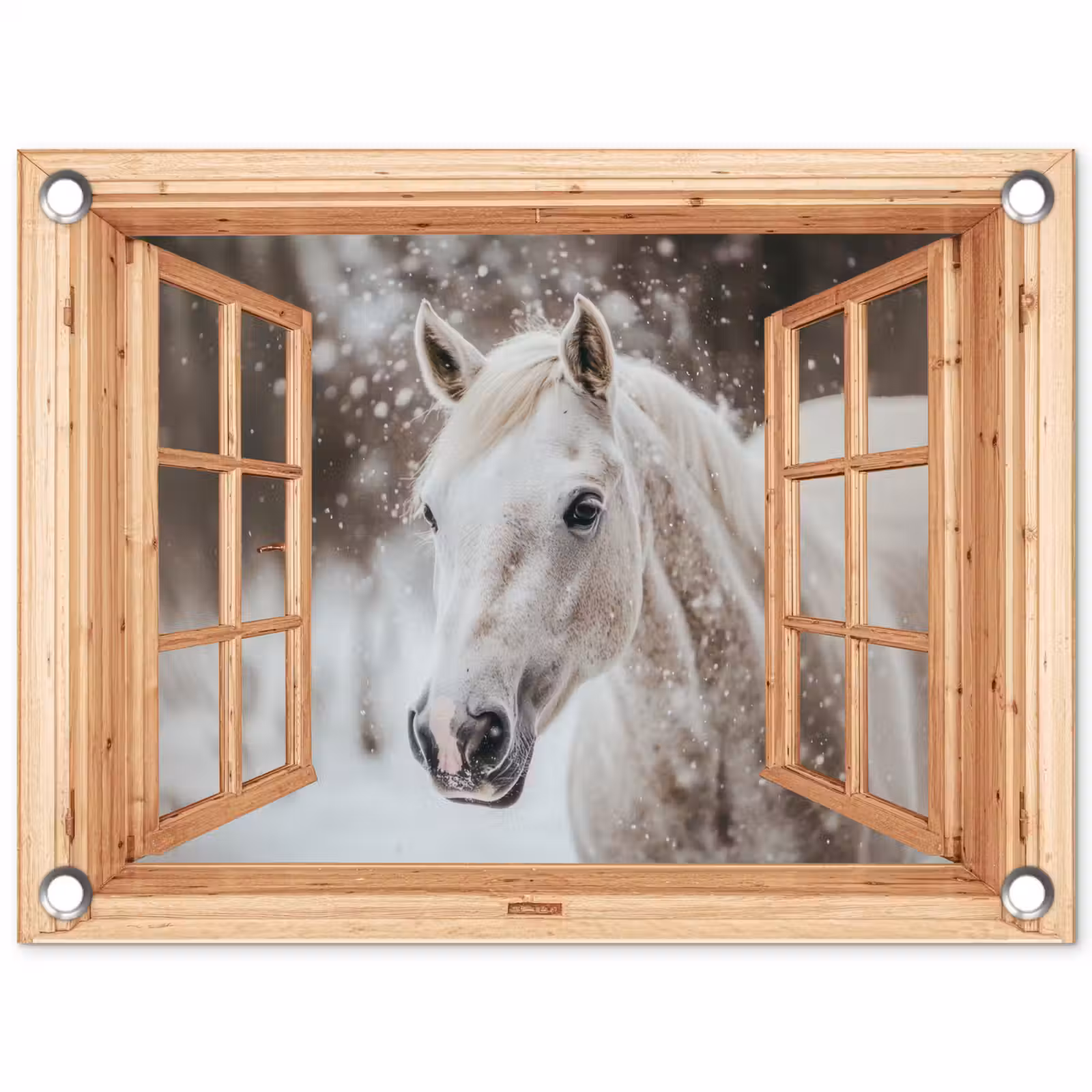Gartenposter - Durchsichtig - Pferd - Weiß - Winter - Tiere — 1