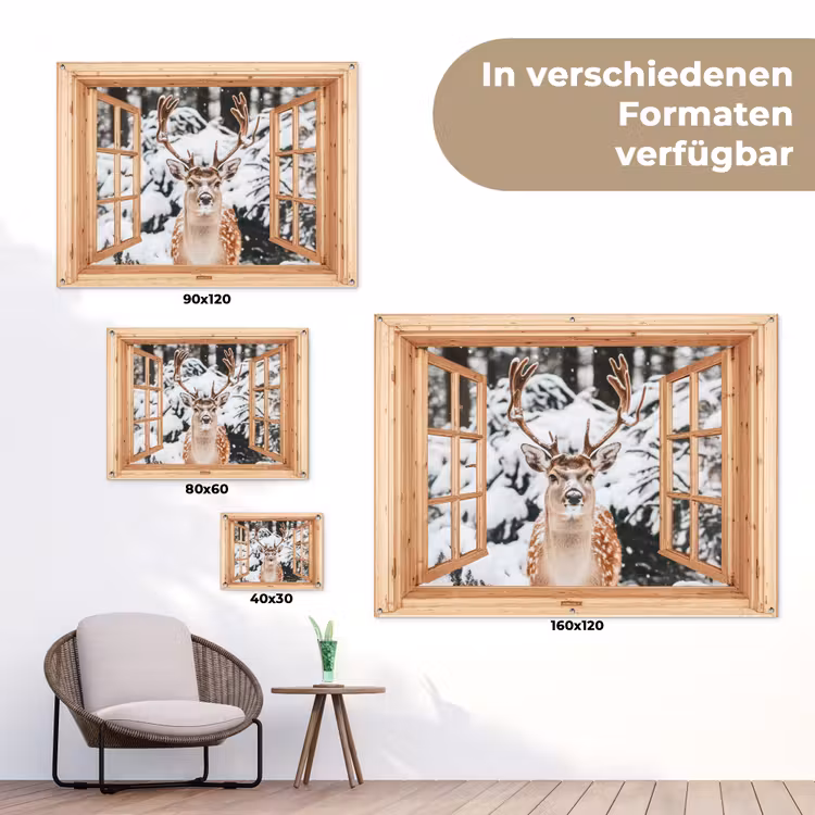 Gartenposter - Durchsichtig - Hirsche - Schnee - Winter - Wald - Tiere — 6