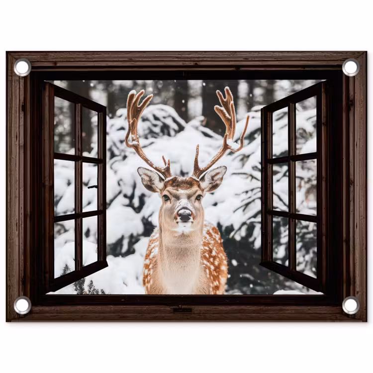 Gartenposter - Hirsche - Schnee - Winter - Wald - Tiere - Durchschauen — 1