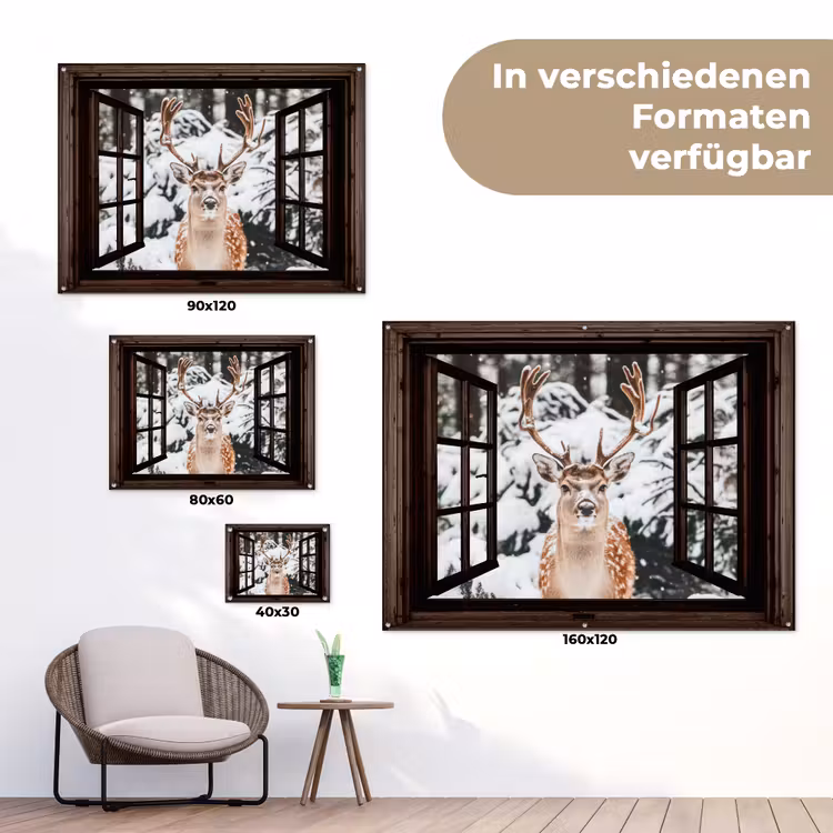 Gartenposter - Hirsche - Schnee - Winter - Wald - Tiere - Durchschauen — 6