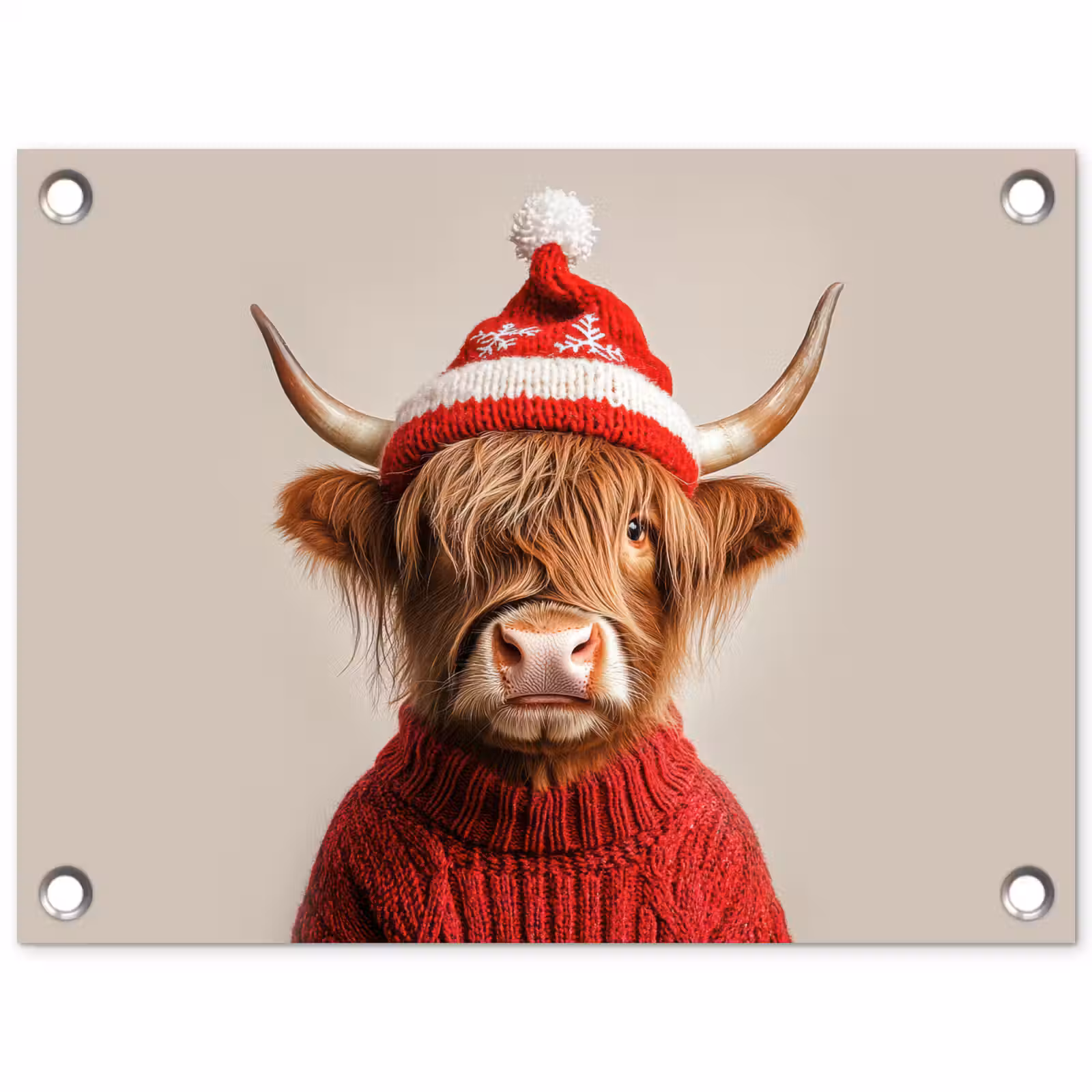 Gartenposter - Schottischer Highlander - Weihnachten - Mütze - Pullover - Winter — 1