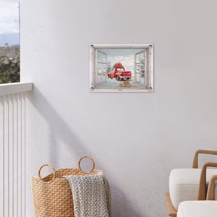 Gartenposter - Auto - Rot - Geschenke - Winter - Weihnachten - Durchsichtig - Weiß — 5