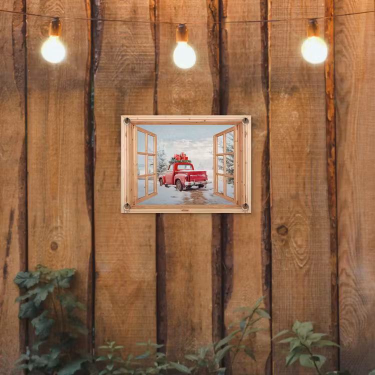 Gartenposter - Durchsichtig - Auto - Weihnachten - Geschenke - Winter - Landschaft — 2