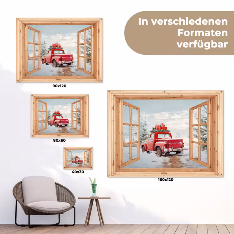 Gartenposter - Durchsichtig - Auto - Weihnachten - Geschenke - Winter - Landschaft — 6