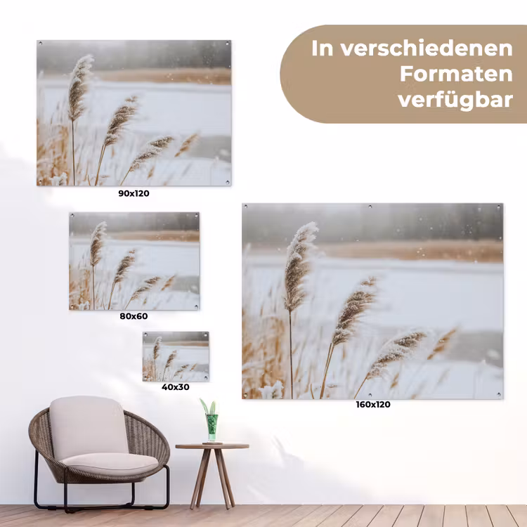 Gartenposter - Schilf - See - Winter - Natur - Schnee - Beige — 6