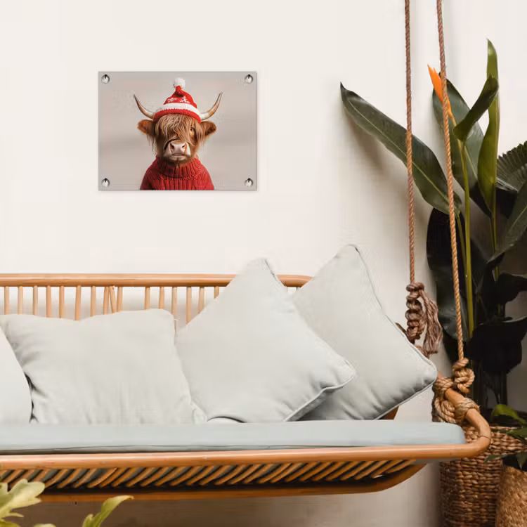 Gartenposter - Schottischer Highlander - Weihnachten - Mütze - Pullover - Winter — 4