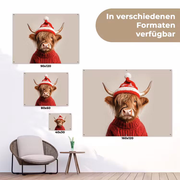 Gartenposter - Schottischer Highlander - Weihnachten - Mütze - Pullover - Winter — 6