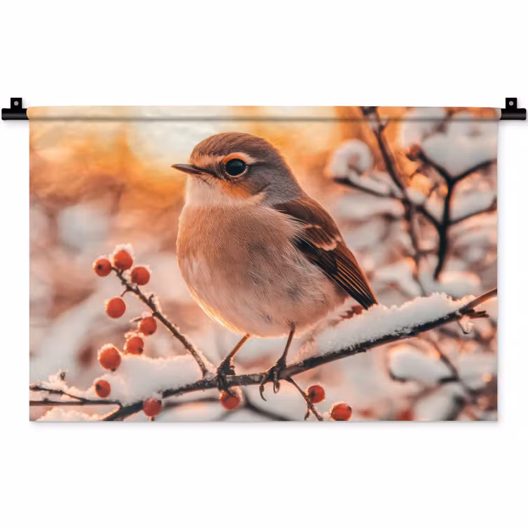 Wandteppich - Vogel - Zweig - Winter - Tiere - Schnee — 1